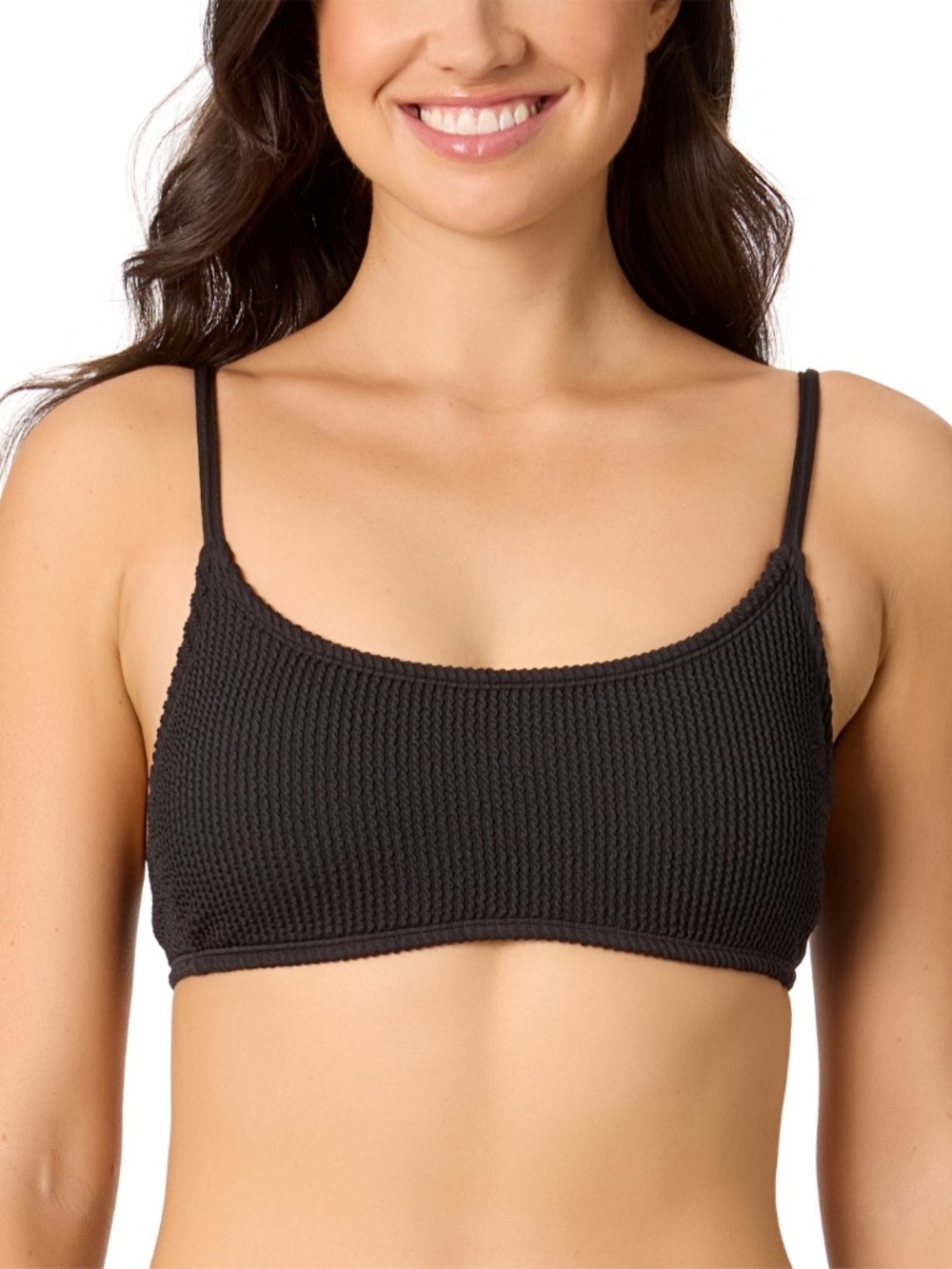 Salt + Cove Juniors' Rib Scrunch Scoop-Neck Bralette Bikini Top,Black